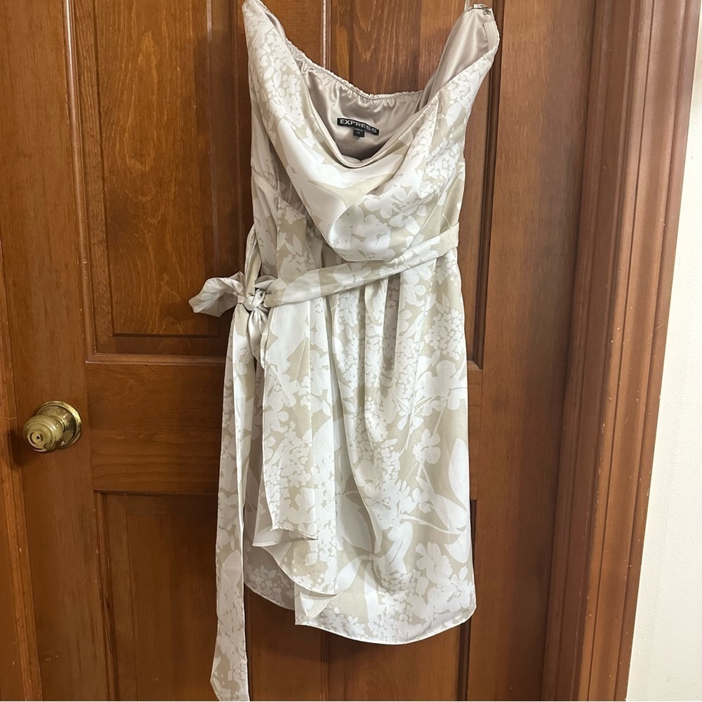Express Cream Strapless Sundress with Cowl Neck for Wedding Guest - Picture 1 of 4